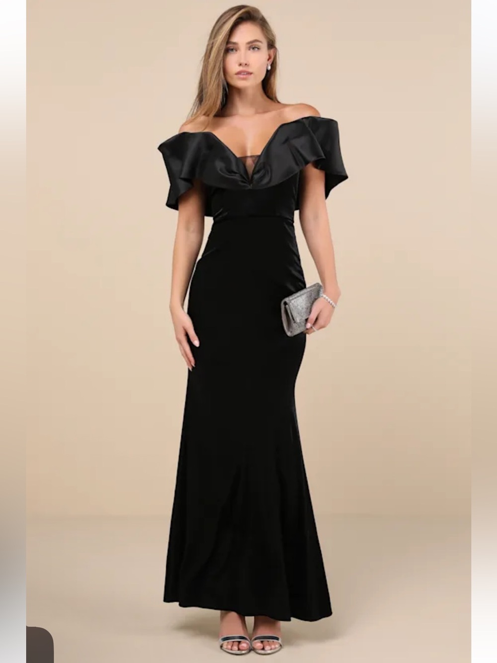 NWT Lulus Coveted Luxury Black Velvet Off-the-Shoulder Maxi Dress